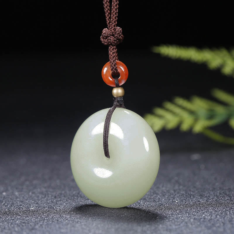 Buddha Stones Round Hetian White Jade Peace Buckle Blessing Necklace Pendant - image 8