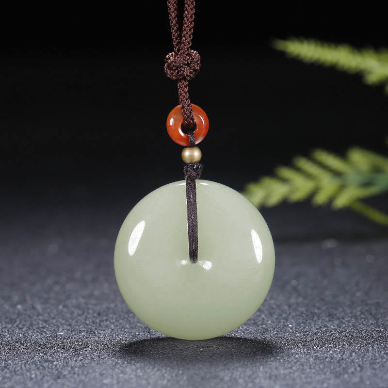 Buddha Stones Round Hetian White Jade Peace Buckle Blessing Necklace Pendant - image 6