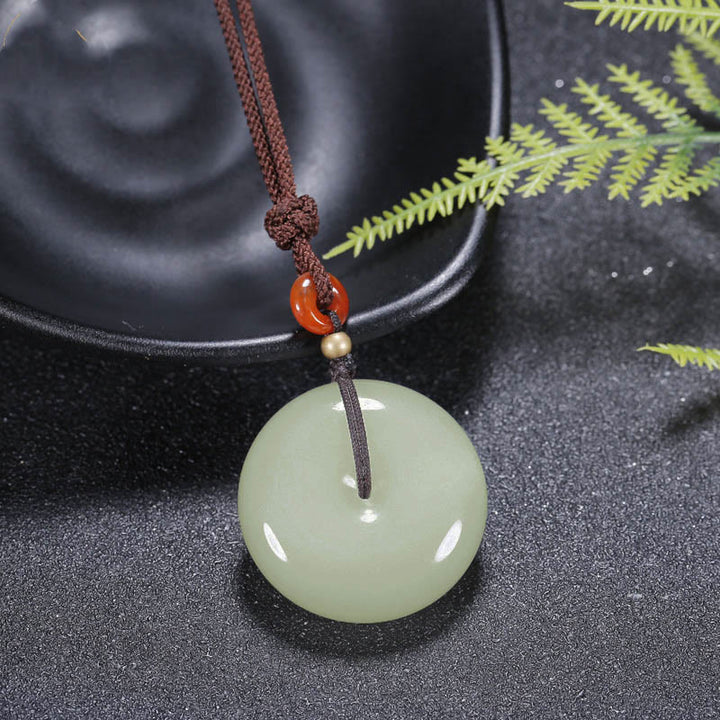 Buddha Stones Round Hetian White Jade Peace Buckle Blessing Necklace Pendant - image 3