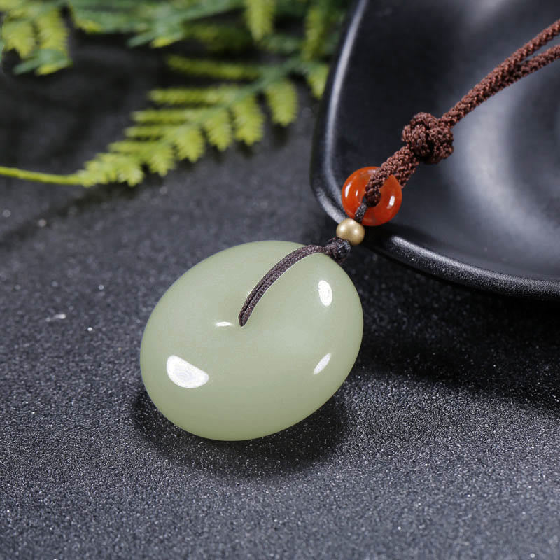 Buddha Stones Round Hetian White Jade Peace Buckle Blessing Necklace Pendant - image 2