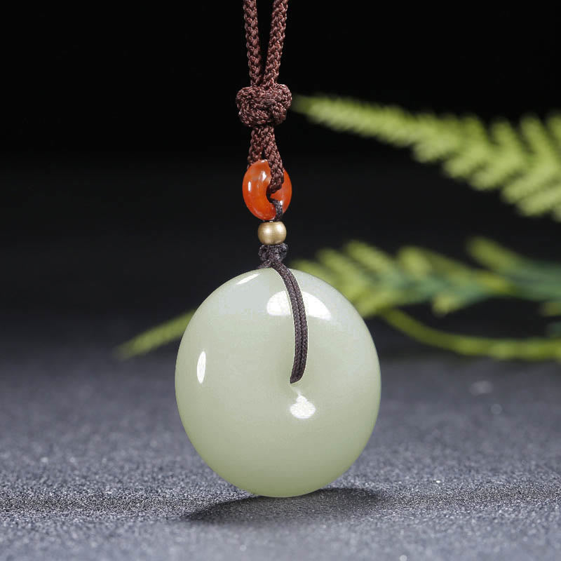 Buddha Stones Round Hetian White Jade Peace Buckle Blessing Necklace Pendant - image 7