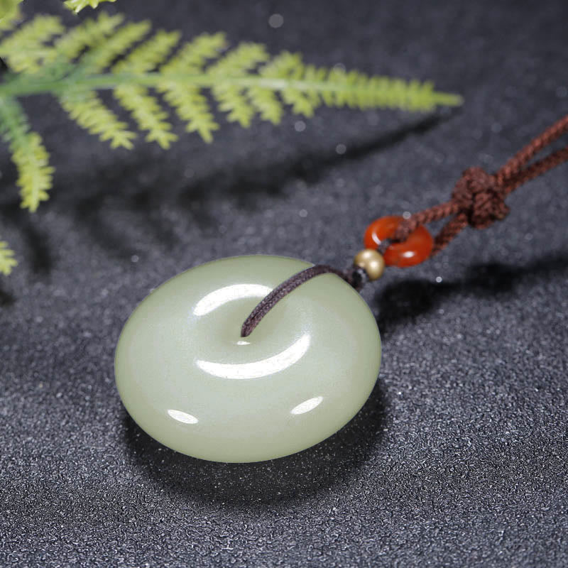 Buddha Stones Round Hetian White Jade Peace Buckle Blessing Necklace Pendant - image 4