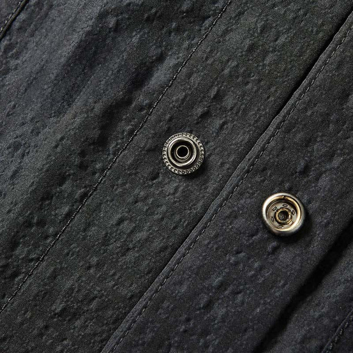 Buddha Stones Spring Solid Color Textured Long Sleeve Button Men's Lapel Shirts With Pocket - image 5