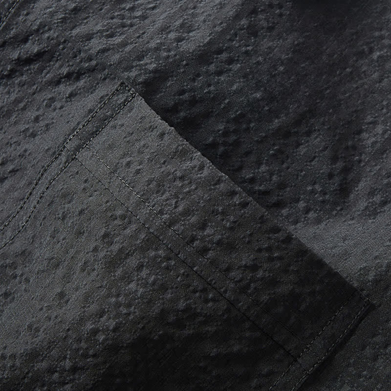 Buddha Stones Spring Solid Color Textured Long Sleeve Button Men's Lapel Shirts With Pocket - image 4