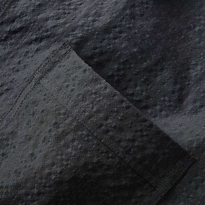 Buddha Stones Spring Solid Color Textured Long Sleeve Button Men's Lapel Shirts With Pocket - image 4