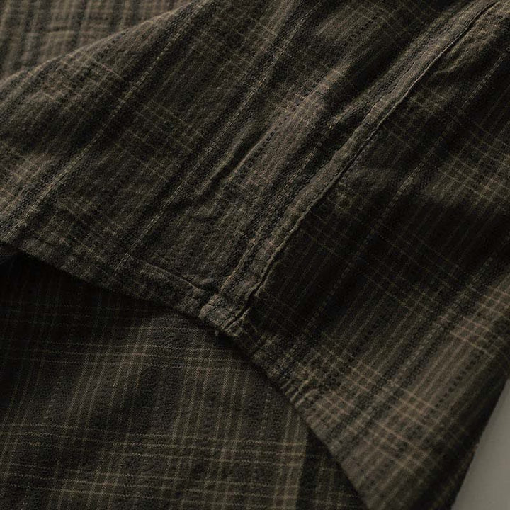 Buddha Stones Fall Commute Embroidery Plaid Pattern Men's Cotton Long Sleeve Shirts With Pocket - image 11