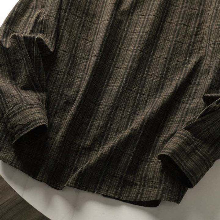 Buddha Stones Fall Commute Embroidery Plaid Pattern Men's Cotton Long Sleeve Shirts With Pocket - image 8