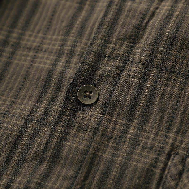 Buddha Stones Fall Commute Embroidery Plaid Pattern Men's Cotton Long Sleeve Shirts With Pocket - image 10