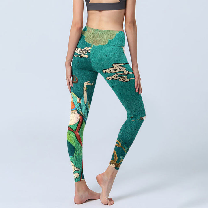 Buddha Stones Elegant Fairy Crane Cloud Pine Tree Pattern Print Gym Leggings Women's Yoga Pants - image 4