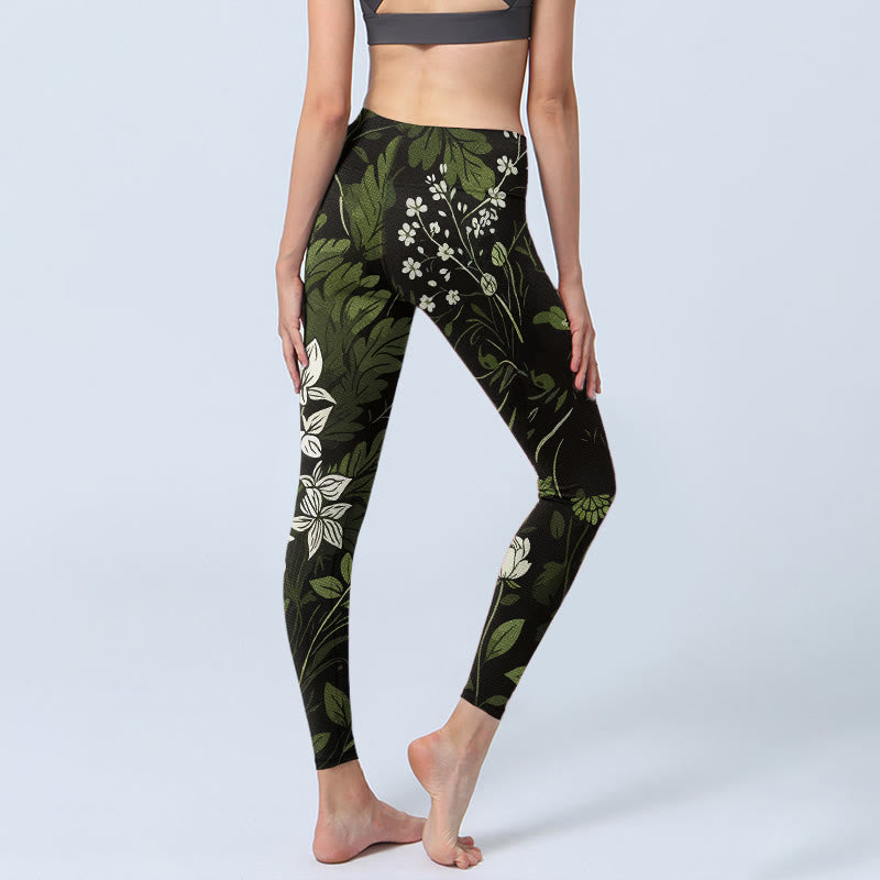 Buddha Stones Retro Flower Leaf Pattern Print Gym Leggings Women's Yoga Pants - image 4