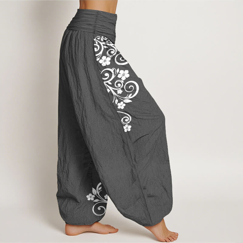 Buddha Stones Pure Cotton Elegant Vine Flower Pattern Women's Elastic Waist Harem Pants - image 10