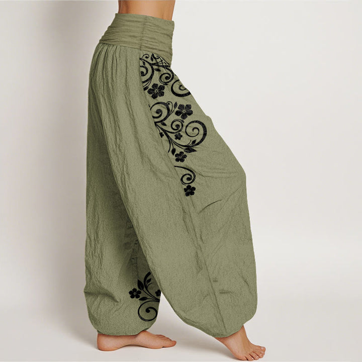 Buddha Stones Pure Cotton Elegant Vine Flower Pattern Women's Elastic Waist Harem Pants - image 16