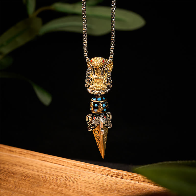 Buddha Stones Tibetan Om Mani Padme Hum Buddha Wealth Rotation Necklace Vajra Pendant - image 1