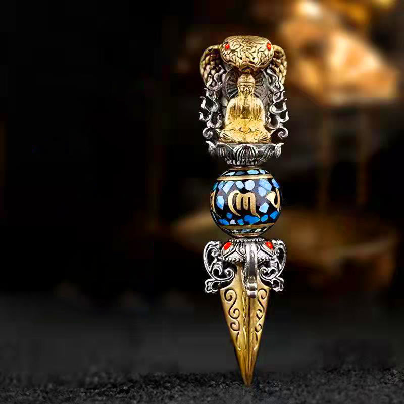 Buddha Stones Tibetan Om Mani Padme Hum Buddha Wealth Rotation Necklace Vajra Pendant - image 0