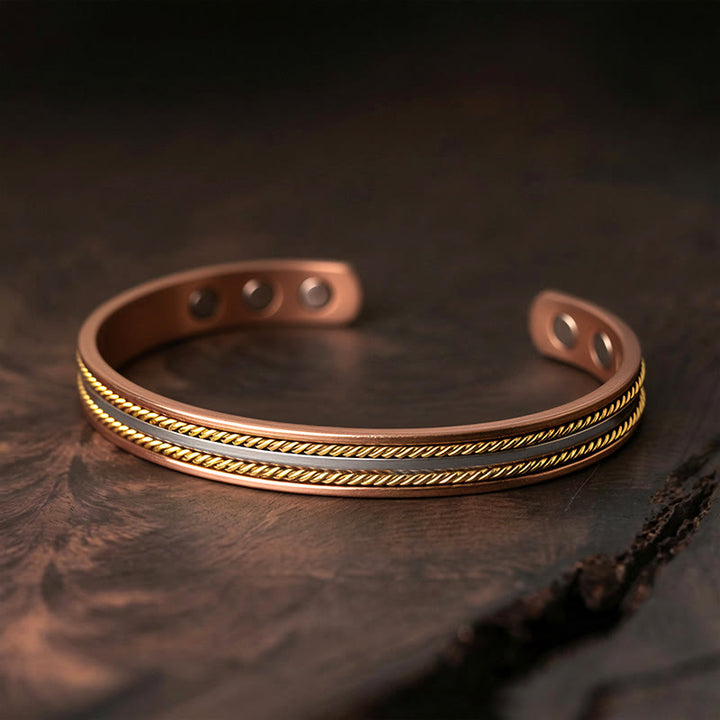 Buddha Stones Retro Twisted Design Copper Open Wealth Luck Cuff Bracelet Bangle Ring - Bracelet(Wrist Circumference: 15-18cm) - image 0