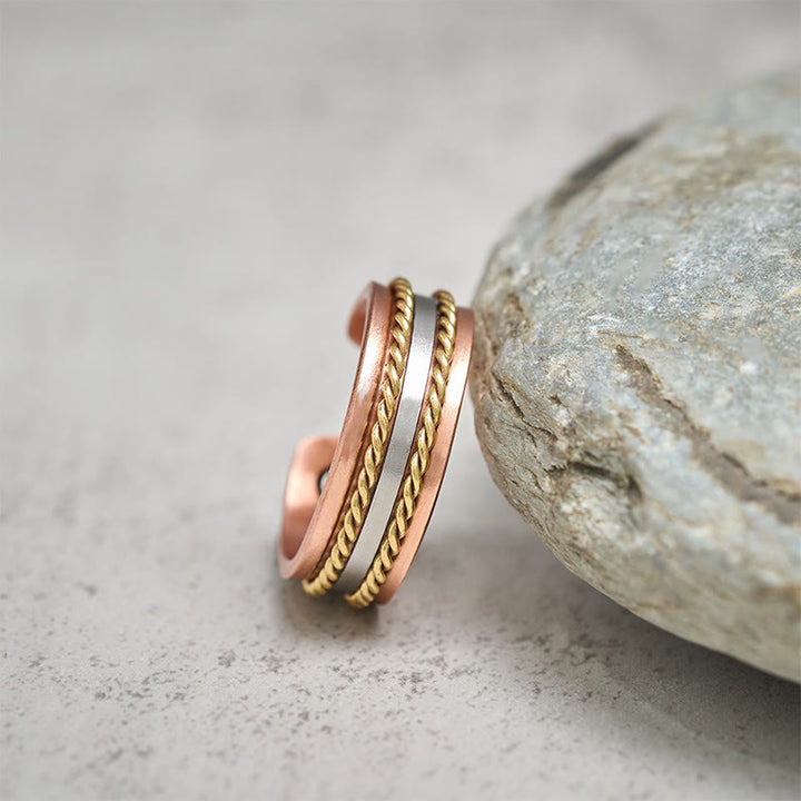 Buddha Stones Retro Twisted Design Copper Open Wealth Luck Cuff Bracelet Bangle Ring - image 11