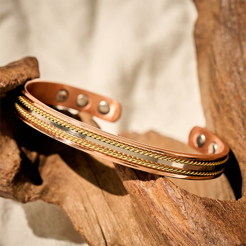 Buddha Stones Retro Twisted Design Copper Open Wealth Luck Cuff Bracelet Bangle Ring - image 7