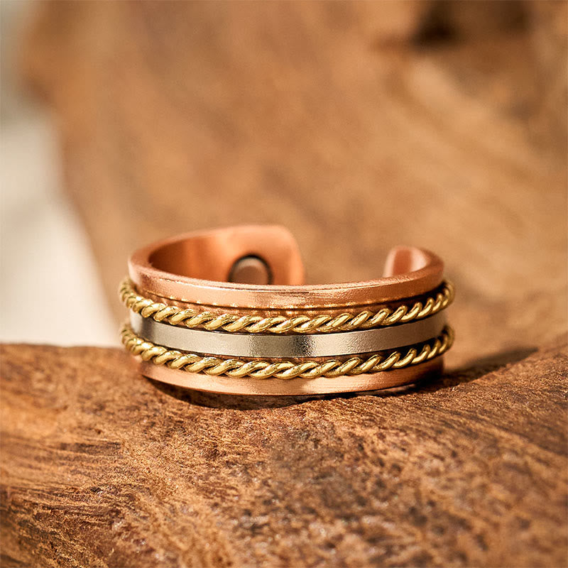Buddha Stones Retro Twisted Design Copper Open Wealth Luck Cuff Bracelet Bangle Ring - image 12