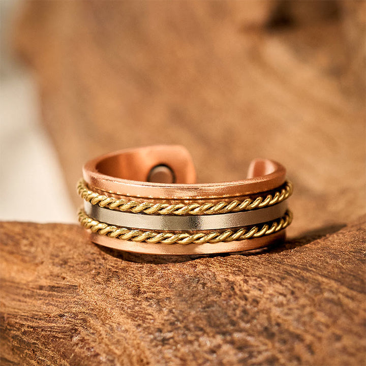Buddha Stones Retro Twisted Design Copper Open Wealth Luck Cuff Bracelet Bangle Ring - image 12