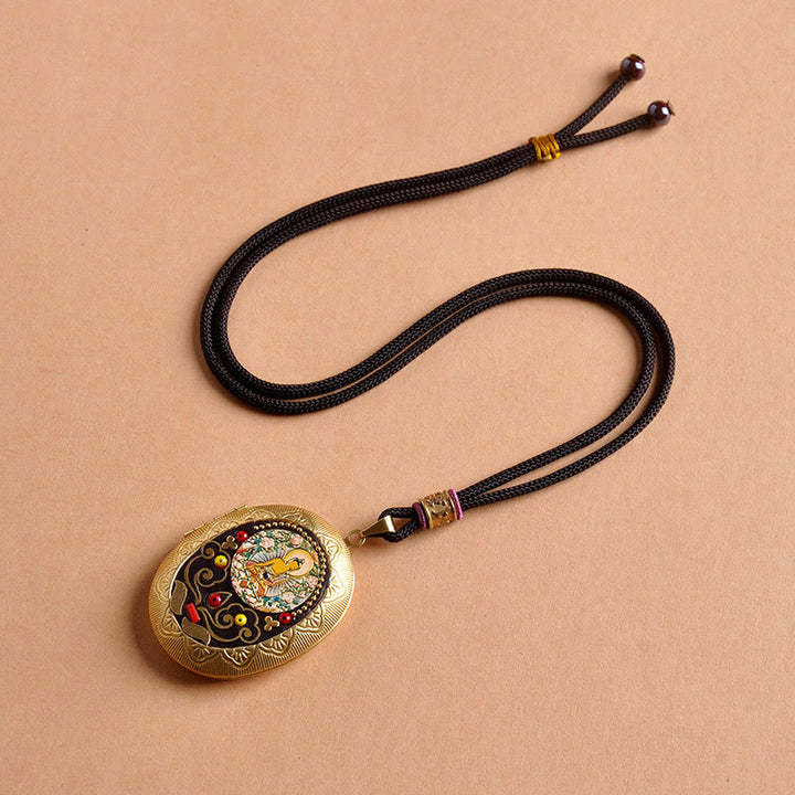 Buddha Stones Copper Kwan Yin Avalokitesvara Zakiram Wealth Pendant Necklace - Tathagata Rope(Necklace Length:72cm) - image 1