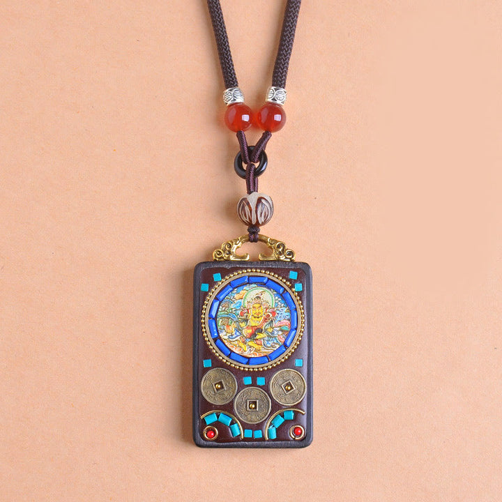 Buddha Stones Thangka Yin Yang Copper Coins Ebony Wood Zakiram Balance Pendant Necklace - image 17