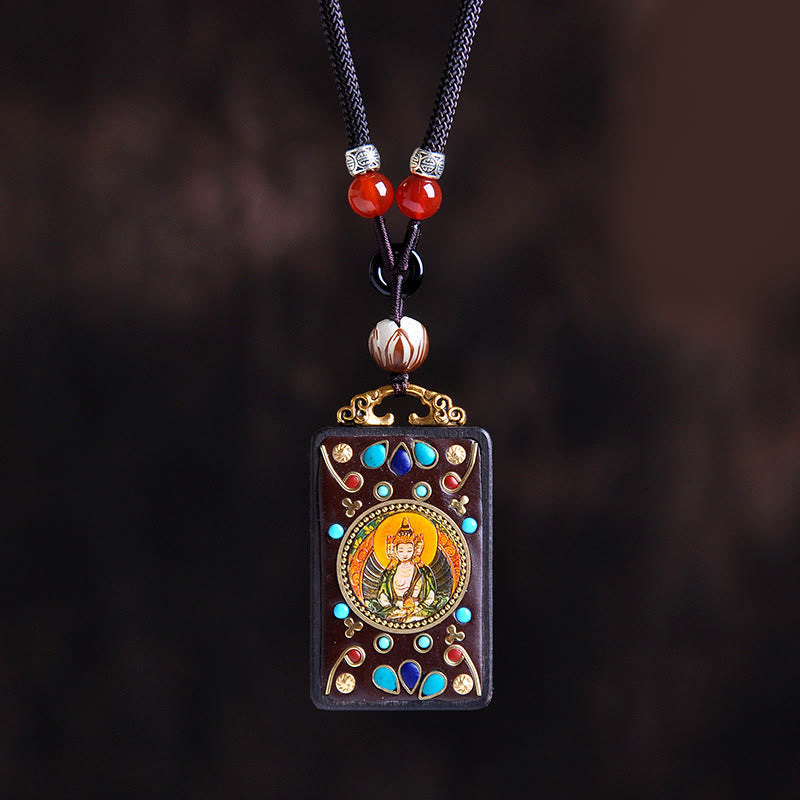 Buddha Stones Thangka Yin Yang Copper Coins Ebony Wood Zakiram Balance Pendant Necklace - Ebony Wood Tathagata - image 11