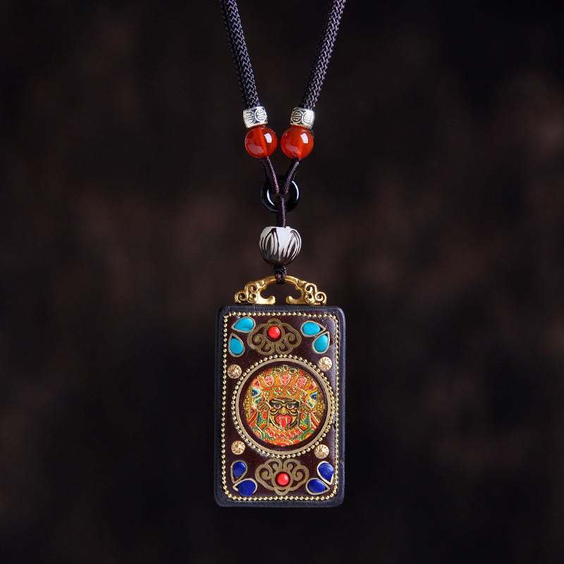 Buddha Stones Thangka Yin Yang Copper Coins Ebony Wood Zakiram Balance Pendant Necklace - Ebony Wood Zakiram - image 0