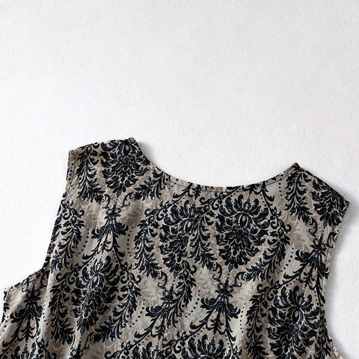Buddha Stones Commute Summer Printing Simple Design Crew Neck Sleeveless Midi Dress With Pockets - image 14