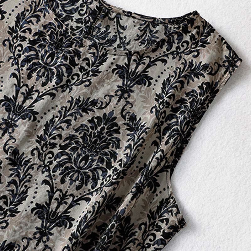 Buddha Stones Commute Summer Printing Simple Design Crew Neck Sleeveless Midi Dress With Pockets - image 15