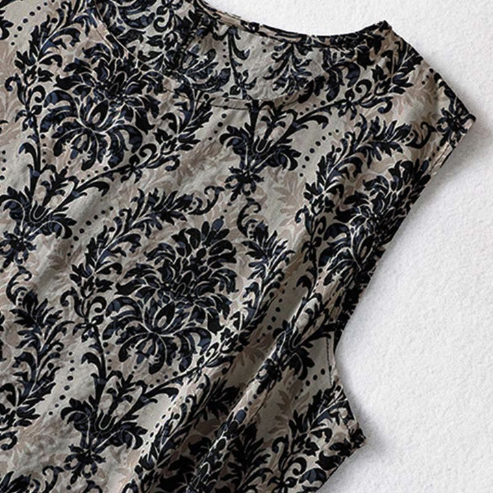 Buddha Stones Commute Summer Printing Simple Design Crew Neck Sleeveless Midi Dress With Pockets - image 15