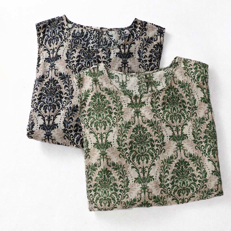 Buddha Stones Commute Summer Printing Simple Design Crew Neck Sleeveless Midi Dress With Pockets - image 17