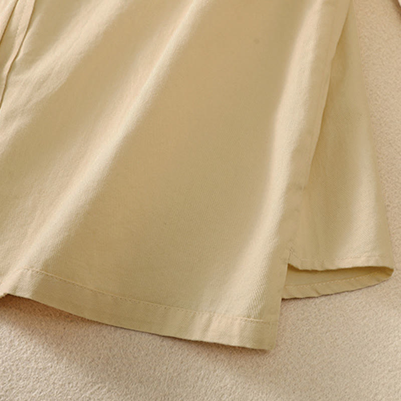 Buddha Stones Spring Lapel Long Sleeve Plain Women's Cotton Buttons Shirt With Pockets - image 17