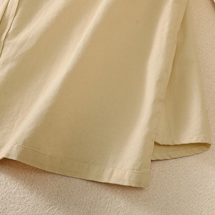 Buddha Stones Spring Lapel Long Sleeve Plain Women's Cotton Buttons Shirt With Pockets - image 17