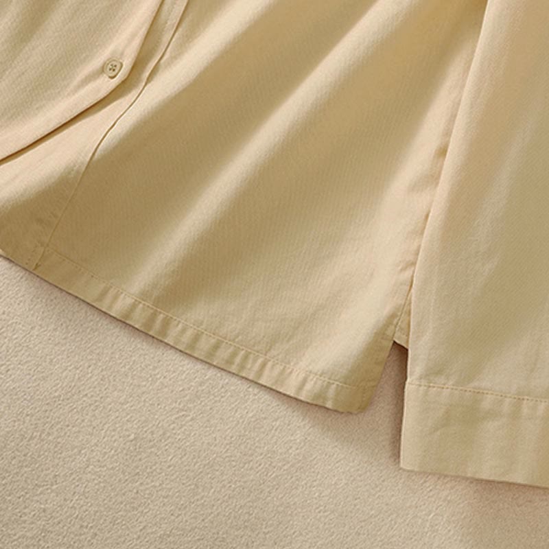 Buddha Stones Spring Lapel Long Sleeve Plain Women's Cotton Buttons Shirt With Pockets - image 12