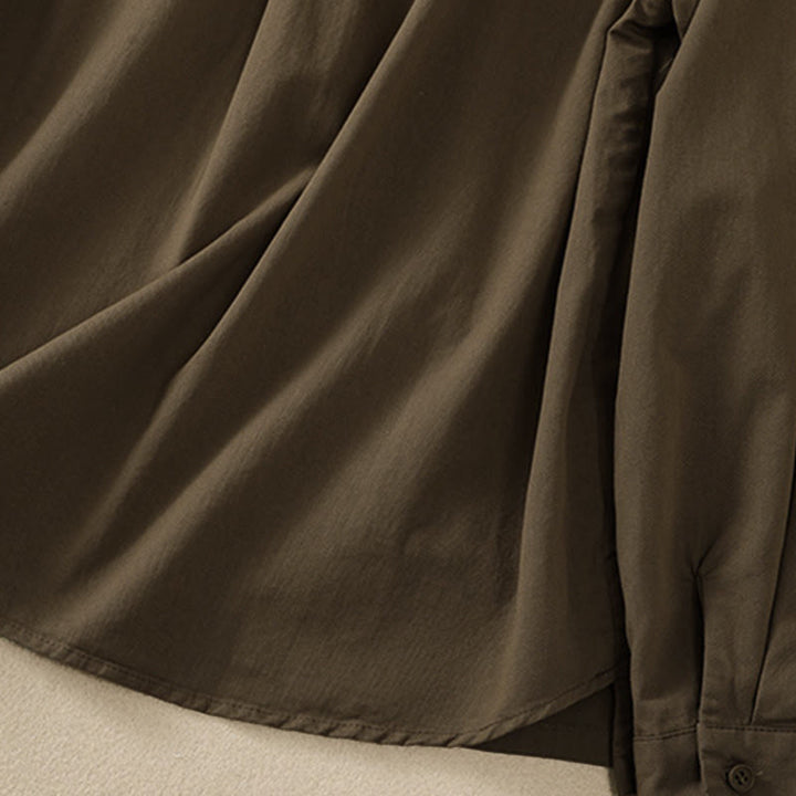 Buddha Stones Spring Lapel Long Sleeve Plain Women's Cotton Buttons Shirt With Pockets - image 5