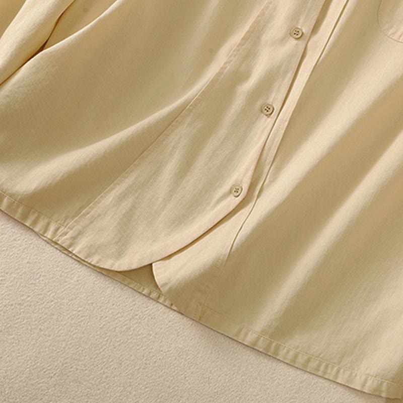 Buddha Stones Spring Lapel Long Sleeve Plain Women's Cotton Buttons Shirt With Pockets - image 15
