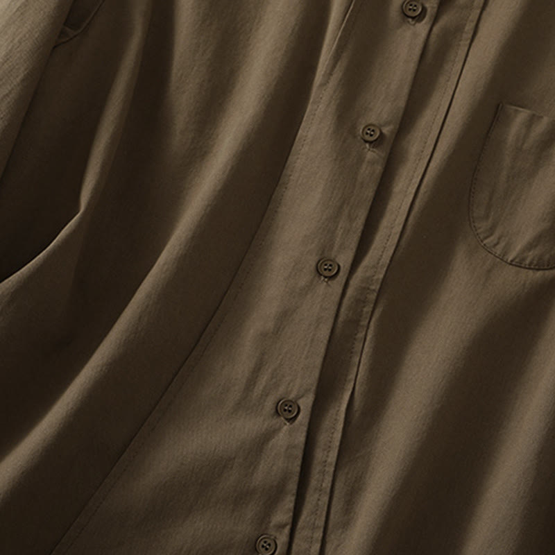 Buddha Stones Spring Lapel Long Sleeve Plain Women's Cotton Buttons Shirt With Pockets - image 4
