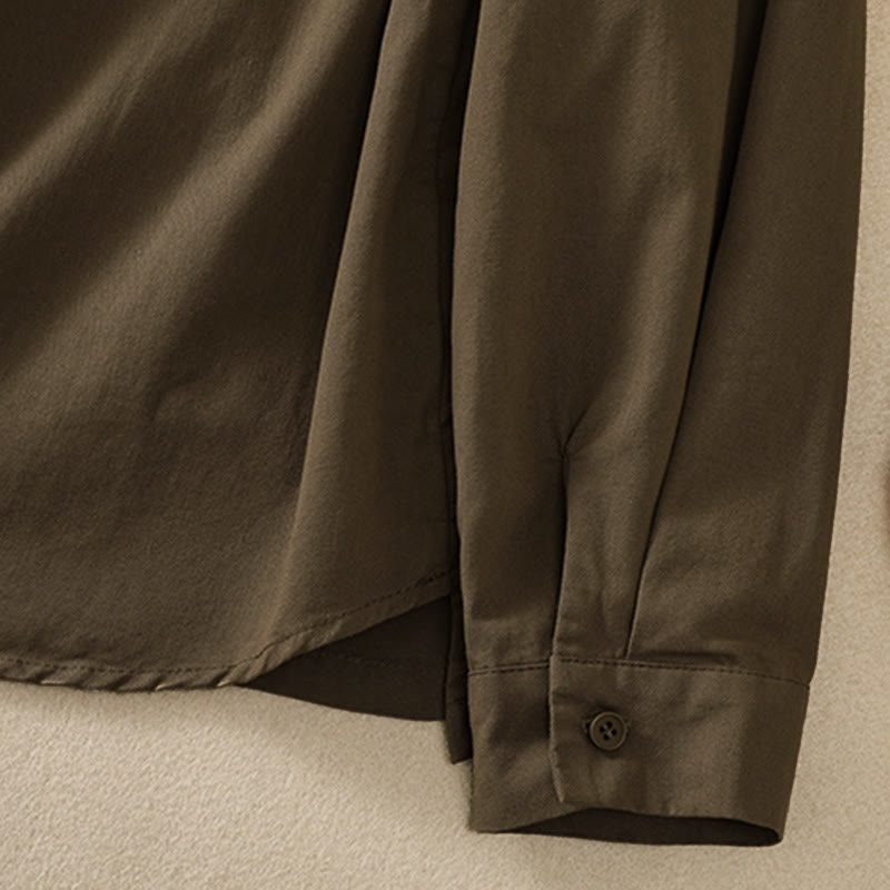 Buddha Stones Spring Lapel Long Sleeve Plain Women's Cotton Buttons Shirt With Pockets - image 7