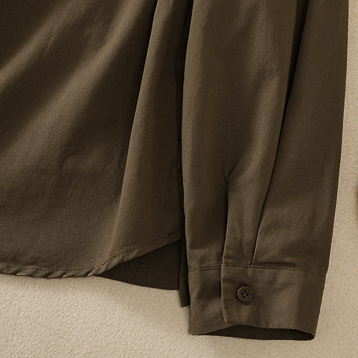 Buddha Stones Spring Lapel Long Sleeve Plain Women's Cotton Buttons Shirt With Pockets - image 7