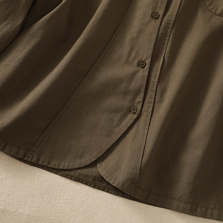 Buddha Stones Spring Lapel Long Sleeve Plain Women's Cotton Buttons Shirt With Pockets - image 6