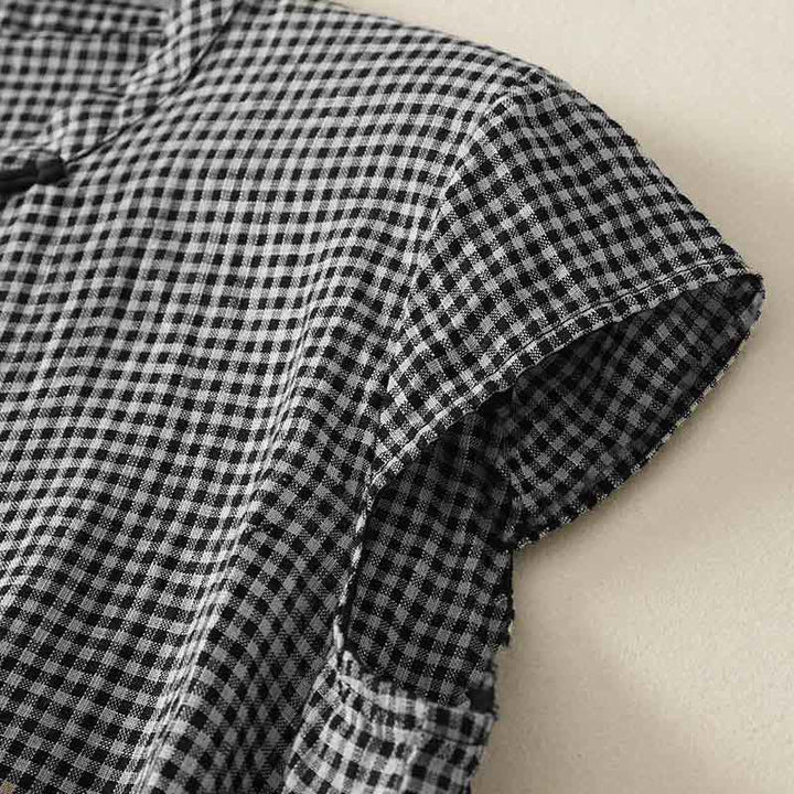 Buddha Stones Summer Crew Neck Frog-Button Short Sleeve Plaid Women's Shirt  - image 2