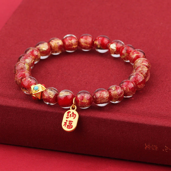 Buddha Stones Tibetan Incense Ash Liuli Glass Bead Lucky Fortune Fu Character Charm Bracelet - Red Liuli Glass Bead(Wrist Circumference 14-15cm) - image 10
