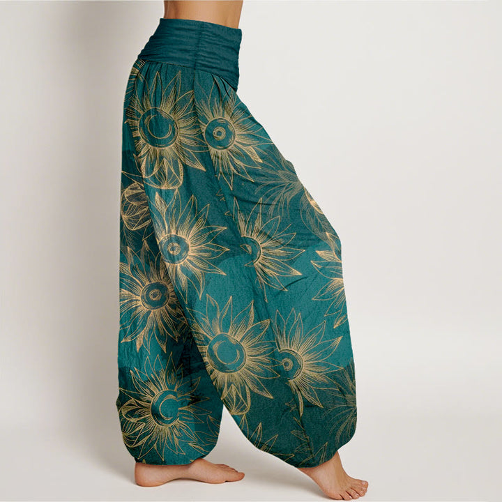 Buddha Stones Cotton Retro Print Flower Pattern Women's Elastic Waist Harem Pants - image 2