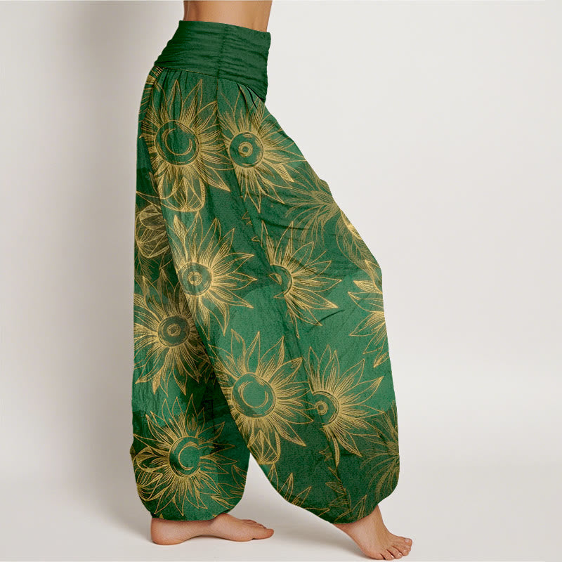 Buddha Stones Cotton Retro Print Flower Pattern Women's Elastic Waist Harem Pants - image 10