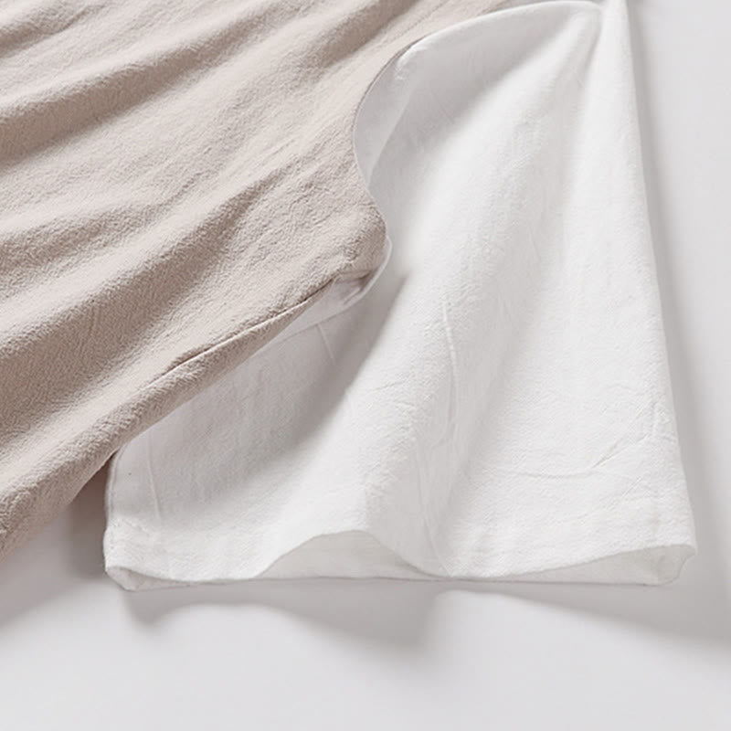 Buddha Stones Summer 2 In 1 Stripes Stand Collar Short Sleeve Frog-Button Men's Cotton Shirt - image 10