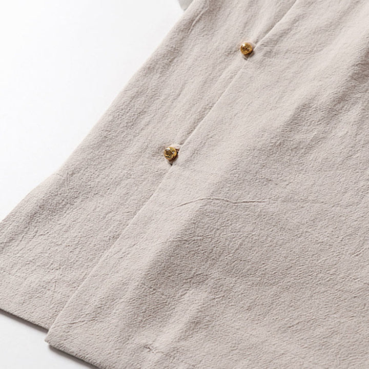 Buddha Stones Summer 2 In 1 Stripes Stand Collar Short Sleeve Frog-Button Men's Cotton Shirt - image 13