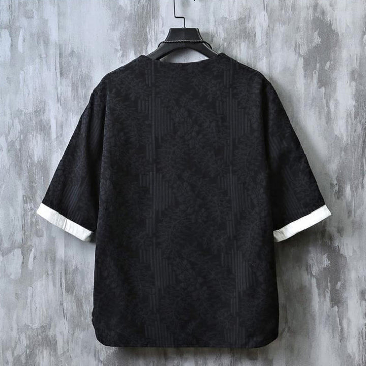 Buddha Stones Summer Floral Pattern Frog-Button Half Sleeve Cotton Men's Shirt  - image 11