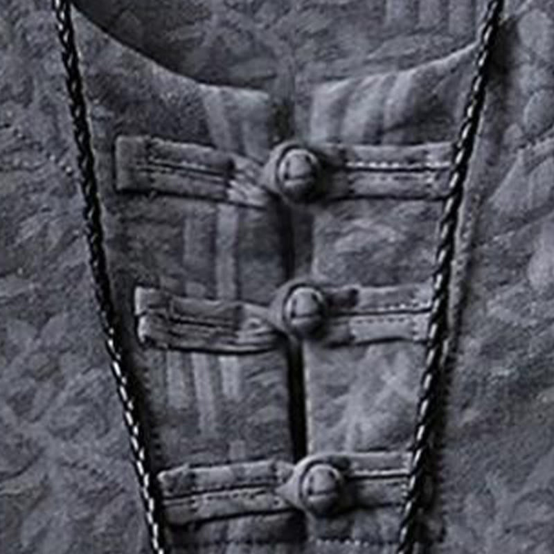 Buddha Stones Summer Floral Pattern Frog-Button Half Sleeve Cotton Men's Shirt  - image 7