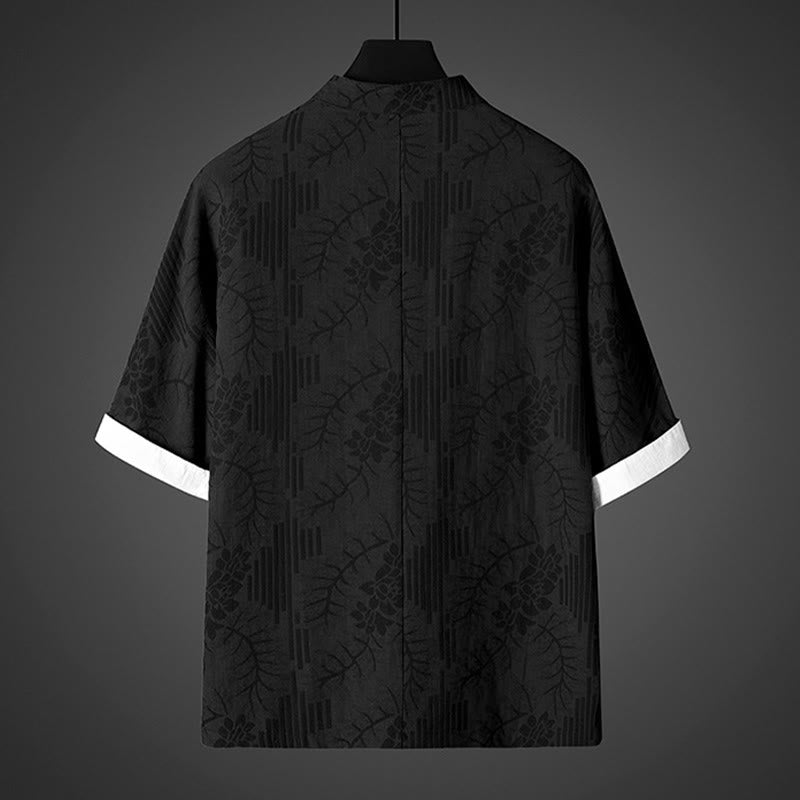 Buddha Stones Summer Frog-Button Half Sleeve Floral Pattern Cotton Men's Shirt  - image 3