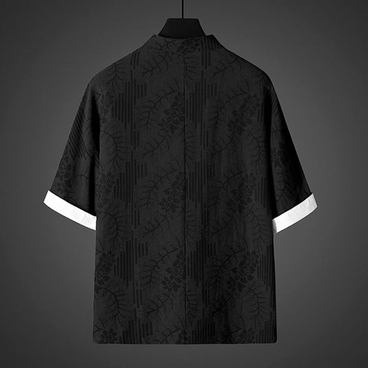 Buddha Stones Summer Frog-Button Half Sleeve Floral Pattern Cotton Men's Shirt  - image 3